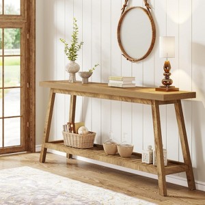 HDZNVF 70.9 in Extra Long Farmhouse Console Table, Solid Wood Entryway Table with 2-Tier Open Storage - 1 of 4