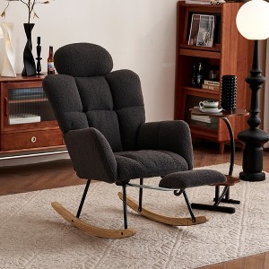 Teddy Fabric Upholstered Rocking Glider Chair, Mid Century Modern Accent Arm Chair with High Backrest and Pillows - ModernLuxe - 1 of 4