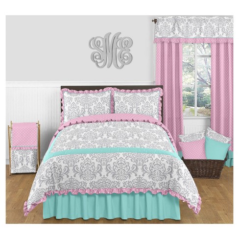 pink and teal nursery bedding