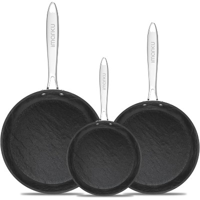 Imarku Professional Non Stick Frying Pan, 3 Sizes-8,10,12 Inches Cast Iron Skillets, Dishwasher&Oven Safe, Even Heat Conduction Minimal Oil,Free-PFOA
