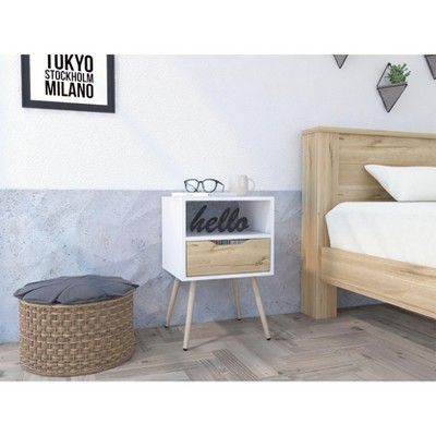 NicBex Nightstand with 1 Drawer,15.75 inch Bedside Table with Open Shelf and  Wood Legs,Modern Side Table for Bedroom,Living Room