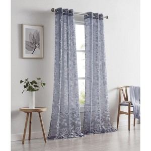 Dainty Home Rita 2-pack Linen Textured Grommet Window Panels With 3d Chenille Floral Embroidery - 1 of 4