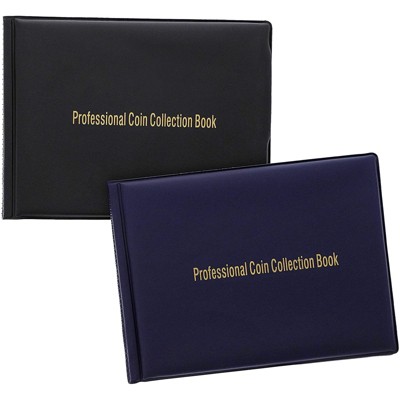 Juvale 2 Pack Professional Coin Collection Book Album Holder, Holds 240 & 180 Coins, Blue & Black