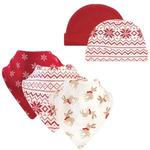 Hudson Baby Infant Boy Cotton Bib and Caps Set 5pk, Reindeer, One Size - 1 of 2