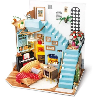 ROBOTIME Dollhouses, Dollhouse with Multiple Compartments, for Kids Furniture, Multicolored, 9.1"*5.9"*9.1"