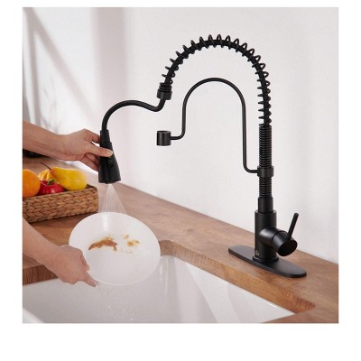 Matte Black Stainless Steel Pull-Down Kitchen Faucet with Spray