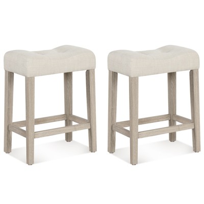 Tangkula 24" Bar Stools Set of 2 w/ Footrest Rubber Wood Frame for Kitchen Island