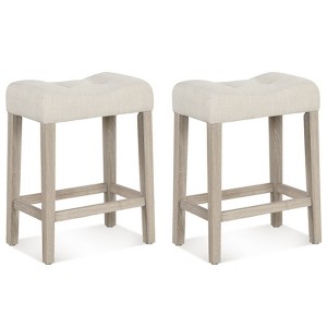 Tangkula 24" Bar Stools Set of 2 w/ Footrest Rubber Wood Frame for Kitchen Island - 1 of 4