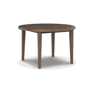 Mid-Century Modern Brown Eucalyptus Round Dining Table