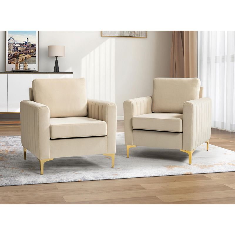 Set of 2 Iapygia Contemporary Tufted Wooden Upholstered Club Chair with Metal Legs for Bedroom Club Chair| ARTFUL LIVING DESIGN, 2 of 11