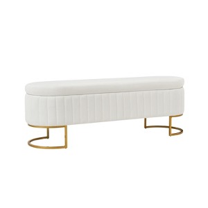 Bernardo Modern Tufted Storage Bench with Metal Legs|ARTFUL LIVING DESIGN-Ivory - 1 of 4