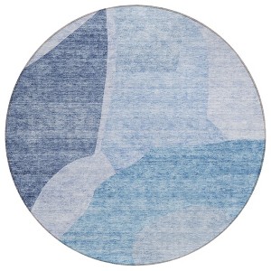 Denim Blue And Navy Blue Abstract Washable Indoor Outdoor Area Rug - 1 of 4