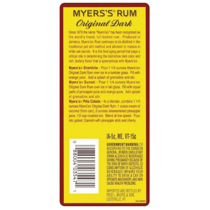 Myers&#39;s Dark Jamaican Rum - 750ml Bottle, 3 of 4