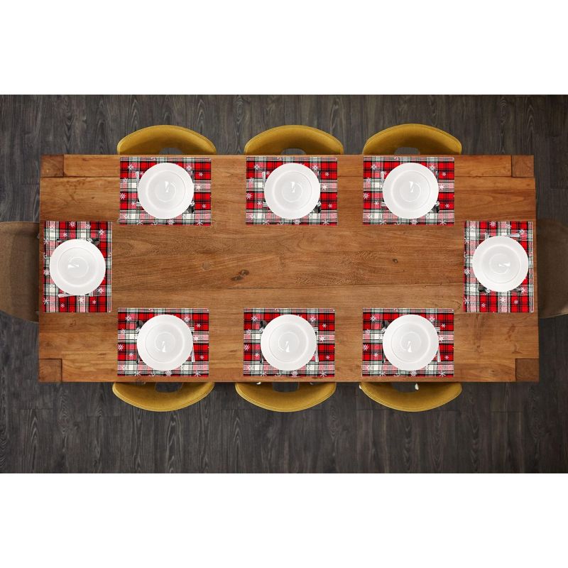KOVOT Set of 8 Placemats Winter White Snowflakes on Green and Red Plaid 100% Cotton Table Decore for Christmas, Winter & Holiday's (17" x 13"), 3 of 7