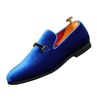 Santimon Mens Blue Dress Loafers Prom Velvet Wedding Shoes Horsebit Flat Driving Tuxedo Suit Shoes Blue