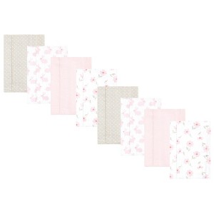 Hudson Baby Boys and Girls Cotton Poly Flannel Burp Cloths 8-Pack, Pink Honey Bunny, One Size - 1 of 4