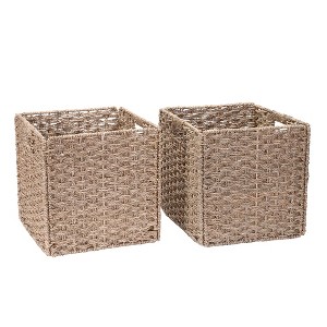 Hastings Home Foldable Square Hand-Weaved Wicker Storage Bins Set – 12", Natural, Set of 2 - 1 of 4