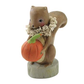 Fall 5.0 Inch Squirrel Holding Pumpkin Vintage-Style Figurine Figurines