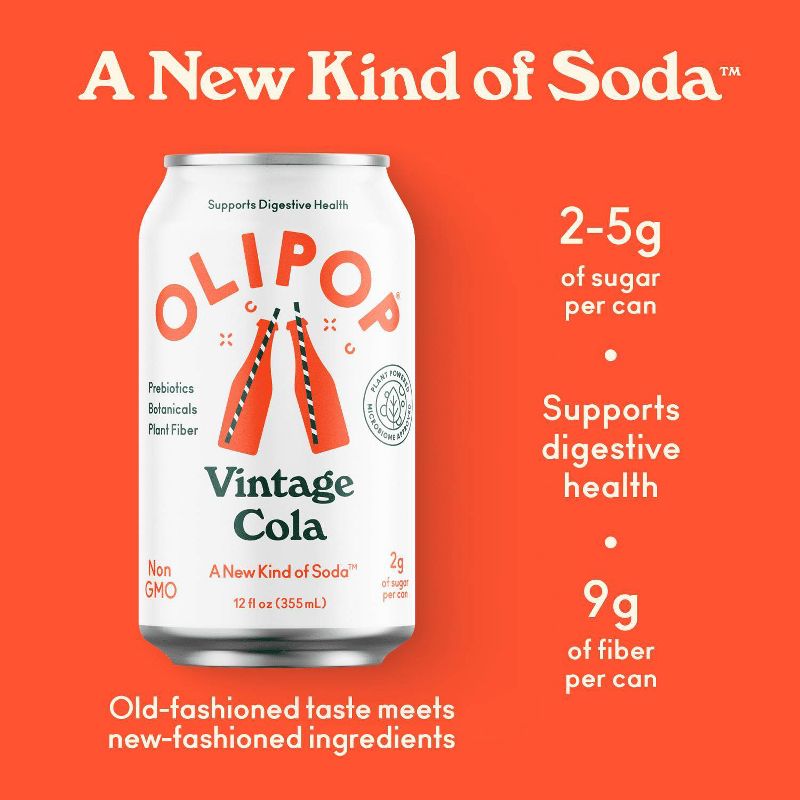 OLIPOP Vintage Cola Prebiotic Soda - 12 fl oz, 4 of 15