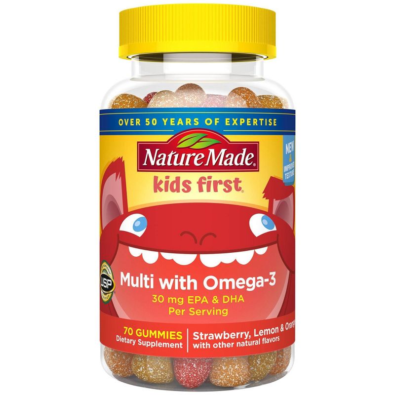 Nature Made Kids First Multi Plus Omega 3 Kids Multivitamin Gummies - Strawberry, Lemon &#38; Orange - 70ct, 1 of 15