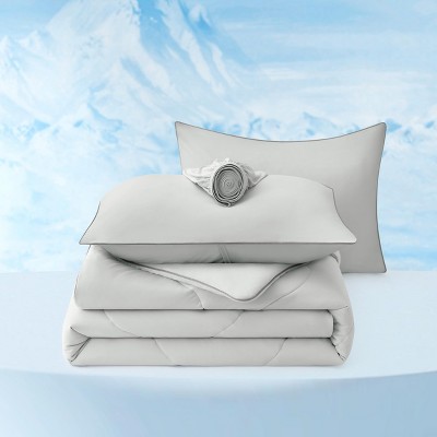 Bedsure Cooling Comforters Queen Size, Grey Cooling Blanket for Hot Sleepers, 4 Pieces Double-Sided Cool Tech Queen Bedding Set with Breathable Lightw
