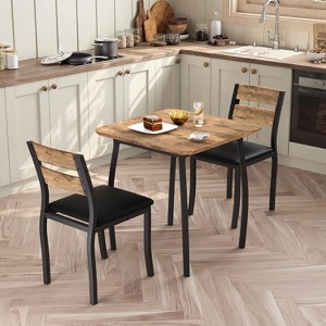 Coucheta 29" Square Dining Table Set for 2 - Space-Saving Kitchen Set with 2 Upholstered Chairs, Black Metal Frame & Wood Grain Tabletop - 1 of 4