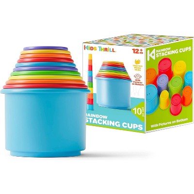 Rainbow Stacking Cups with Drain Holes, Nesting and Sorting Bath Toys for Toddlers Ages 1-3