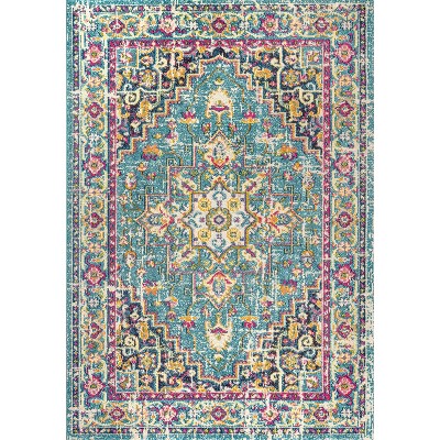 Bohemian Loft Medallion 5x8 Teal Blue Synthetic Area Rug
