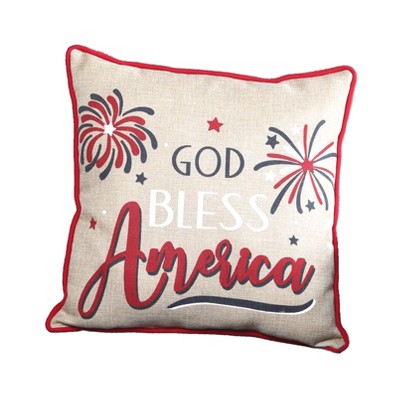 Lakeside Americana Decorative Throw Pillow – Patriotic 4th of July Décor - 16"x16" – God Bless America