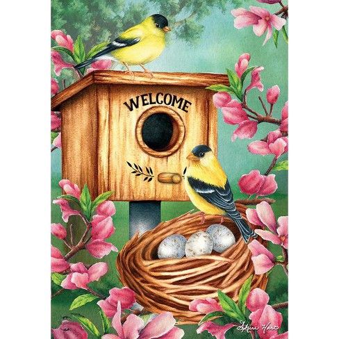 A Watchful Eye Spring House Flag Goldfinches Nest 28" X 40" Briarwood