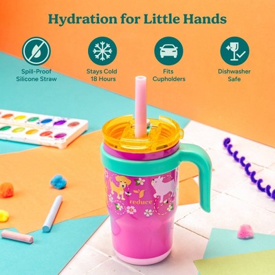 Reduce 14oz Coldee Vacuum Insulated Stainless Steel Straw Tumbler Bright Pink: Kids Leakproof Drinkware