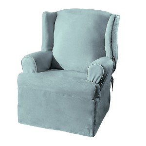 Soft Suede Wing Chair Slipcover Smoke Blue - Sure Fit, Grey Blue