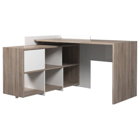Foil Aurora Computer Desk With 6 Shelf Bookcase In Brown And White
