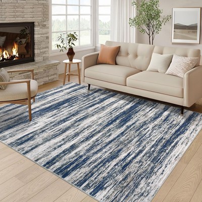 Machine Washable Living Room Rugs 8x10 Large Abstract Floor Cover with Non-Slip Backing, Stain-Resistant Low Pile Indoor Mat, Neutral Accent Rugs