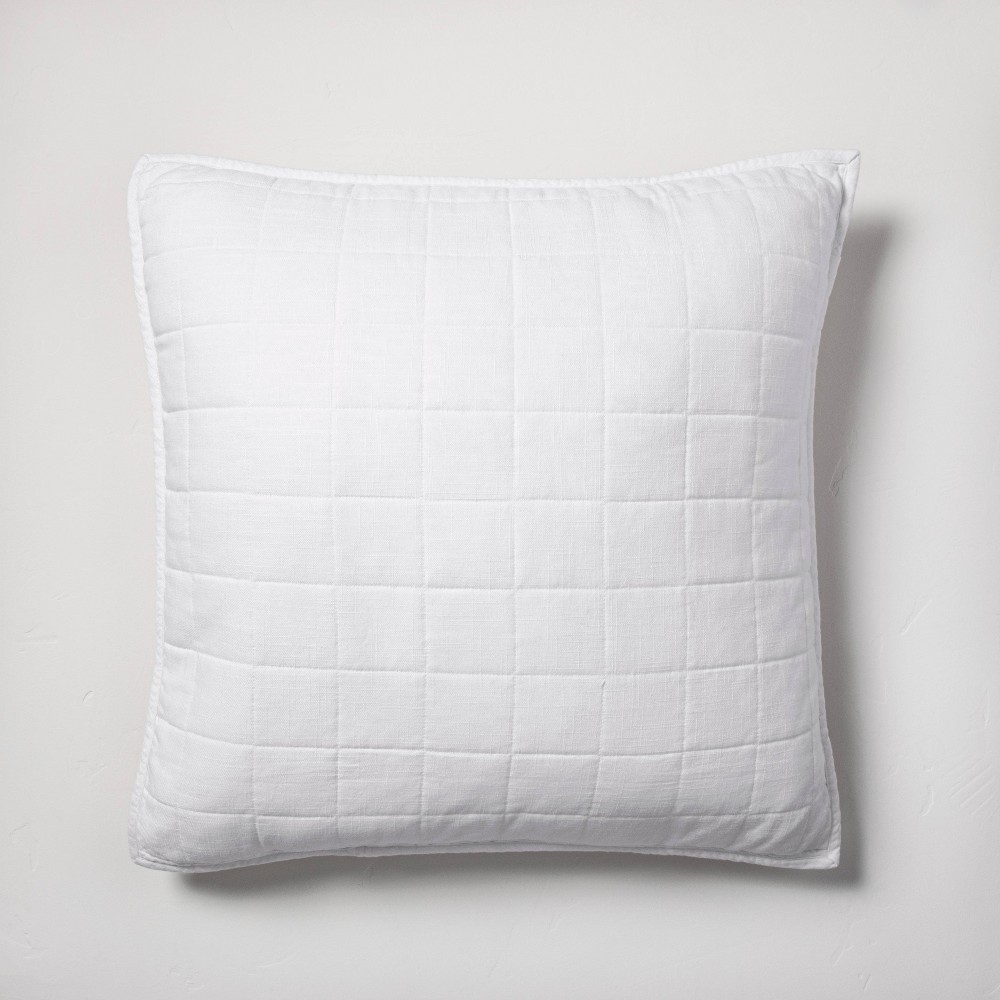 Photos - Pillowcase Euro Heavyweight Linen Blend Quilt Pillow Sham White - Casaluna™
