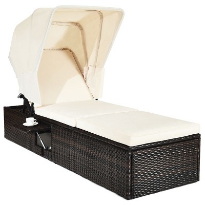 Tangkula Outdoor Cushioned Reclining Chaise Lounge w/Folding Canopy