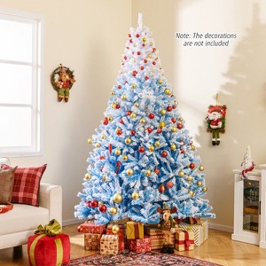 Tangkula Artificial Christmas Tree Hinged Snow Flocked Xmas Tree w/ Lush Branch Tips - 1 of 4