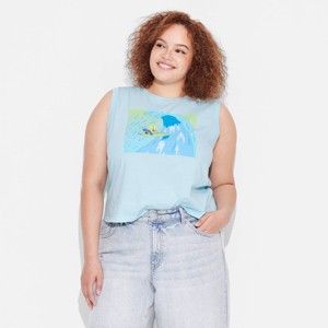 Women's SpongeBob Surfing Graphic Tank Top - Light Blue - 1 of 3