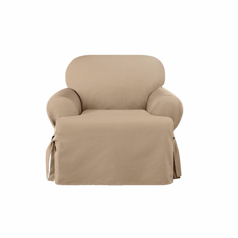 Heavy Weight Cotton Canvas T Cushion Chair Slipcover Khaki - Sure Fit, 1 of 4