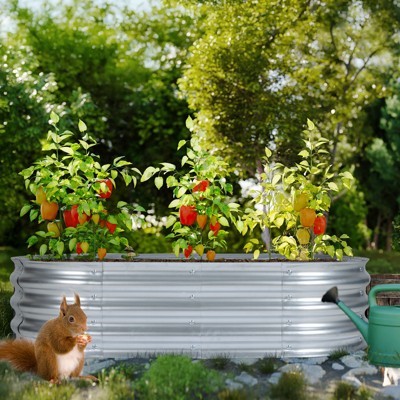 Aoodor Galvanized Raised Garden Bed Kit, Outdoor Garden Planter Oval Large Boxes for Vegetables, Flowers, Herbs - Silver