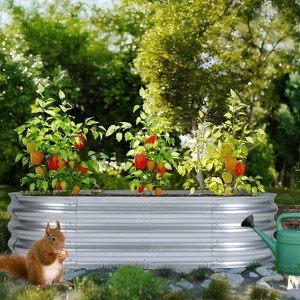 Aoodor Galvanized Raised Garden Bed Kit, Outdoor Garden Planter Oval Large Boxes for Vegetables, Flowers, Herbs - Silver - 1 of 4