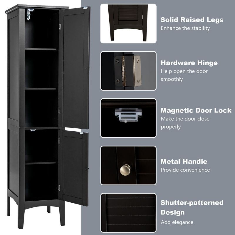 Costway Freestanding Bathroom Storage Cabinet Linen Tower Kitchen Living Room Grey\Black\Brown\White, 5 of 11