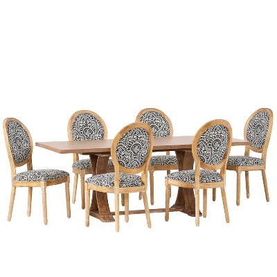Christopher Knight Home Derring 7 Pieces French Country Upholstered Wood Expandable Dining Set