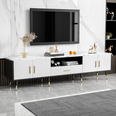 Chic Crate-Modern Media Console – 80In TV Stand w/ 2-Cabinet & Open Shelving, Fits 55-80In TVs