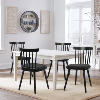 Bekrvio Windsor Dining Chair-Farmhouse Solid Wood Spindle Back Side Chair Mid-Century Modern Black Armless Kitchen Chair for Dining Room Restaurant