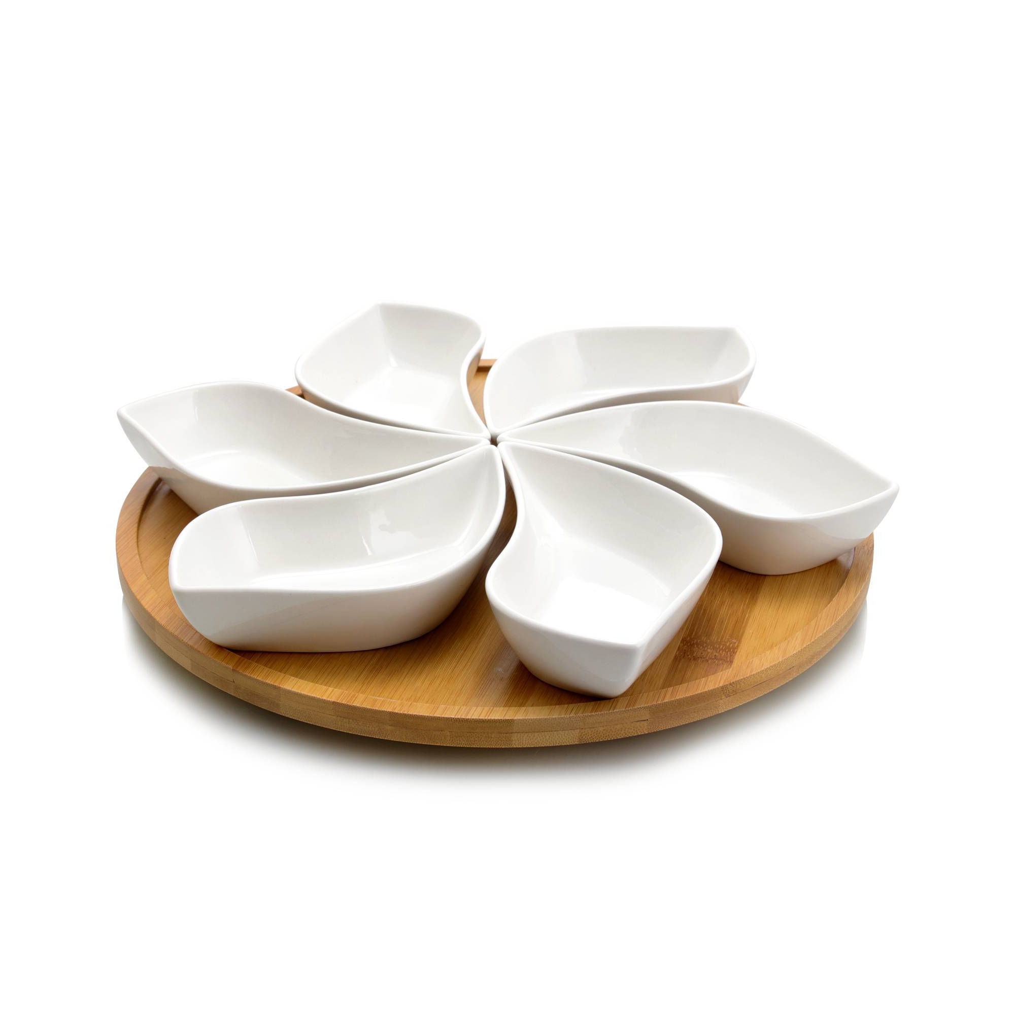 Elama 7pc Stoneware Beautiful Flower Party Serving Set White