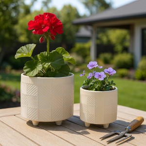 Home Decor Ceramic Flower Pots and Planters - Elegant Round Plant Pots Perfect For Patio, Garden, or Living Room Decor - Set of 2 - 1 of 4