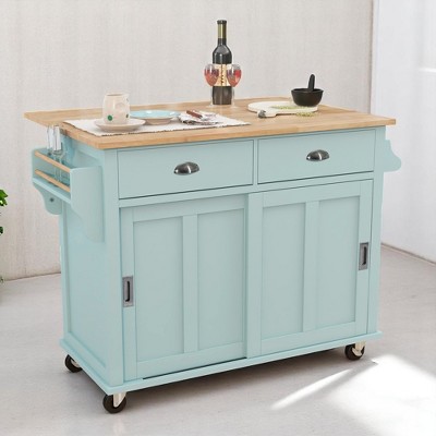 Kitchen Cart with Drop Leaf, Hidden Sliding Barn Door, Adjustable Shelves, Drawers, Lockable Wheels, Rolling Kitchen Island, Kitchen Cabinets