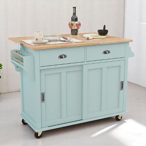 Kitchen Cart with Drop Leaf, Hidden Sliding Barn Door, Adjustable Shelves, Drawers, Lockable Wheels, Rolling Kitchen Island, Kitchen Cabinets - 1 of 4