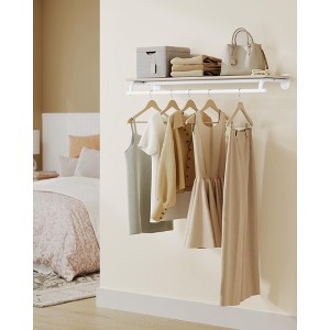 Clothes Rack with Top Shelf, Wall Mounted Clothing Rack, with Hanging Rod, Entryway, Bedroom, Closet, Beige and White - 1 of 4
